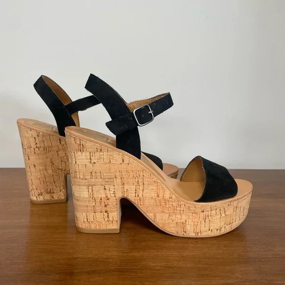 Dolce Vita Black Suede Wedge Sandals - Picture 2 of 8
